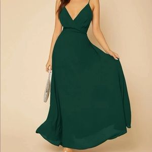 Dark Green SHEIN tall solid wrap detail cami dress
